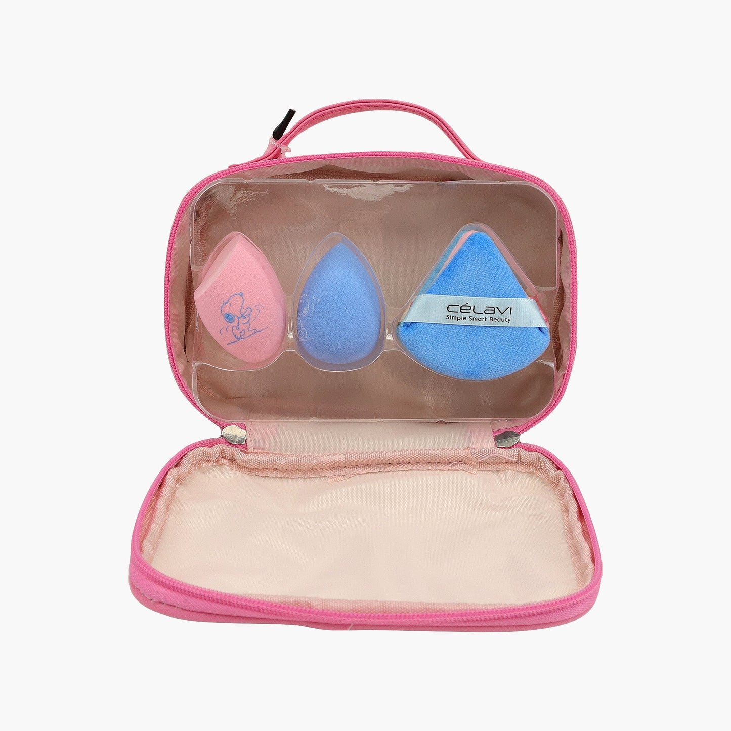 Cosmetiquera Snoopy y set de esponjas