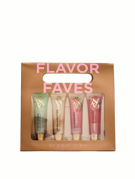 Set de regalo de 4 piezas de brillo labial Flavor Favorites ft. Nuevo adelanto con sabor a vainilla