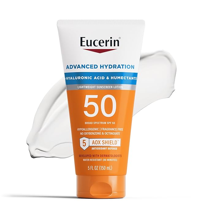 Eucerin Protector Solar SPF 50 – Hidratación Avanzada con Ácido Hialurónico, Hipoalergénico y Sin Fragancia