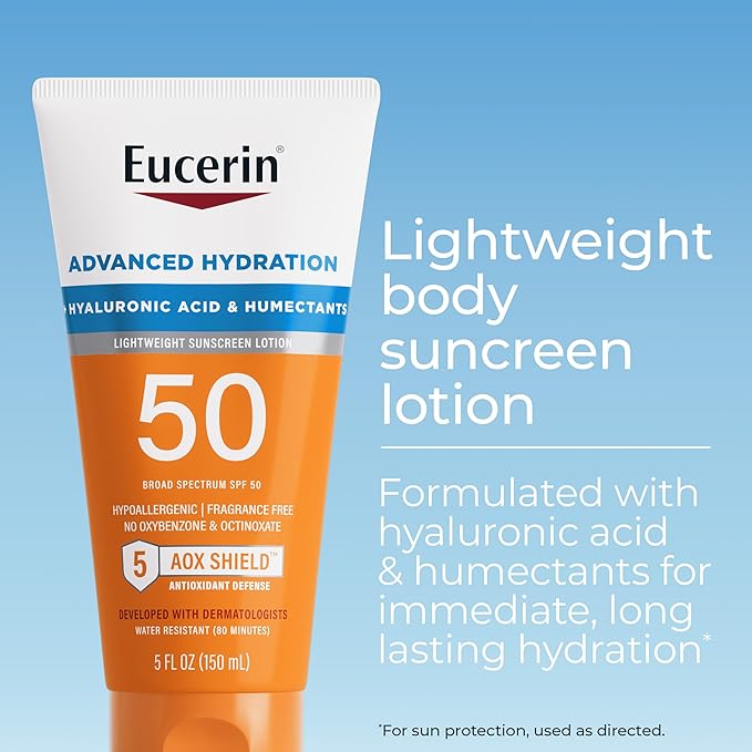 Eucerin Protector Solar SPF 50 – Hidratación Avanzada con Ácido Hialurónico, Hipoalergénico y Sin Fragancia
